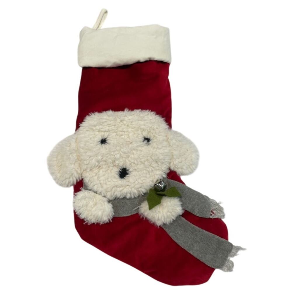 Pottery Barn Kids Poodle Quilted Stocking with jingle bell.